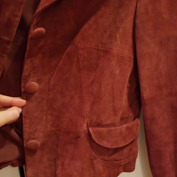 Vintage Brick Red Suede Faux Fur Collar Jacket Coat Burgundy Cropped New Unworn - Picture 7 of 8